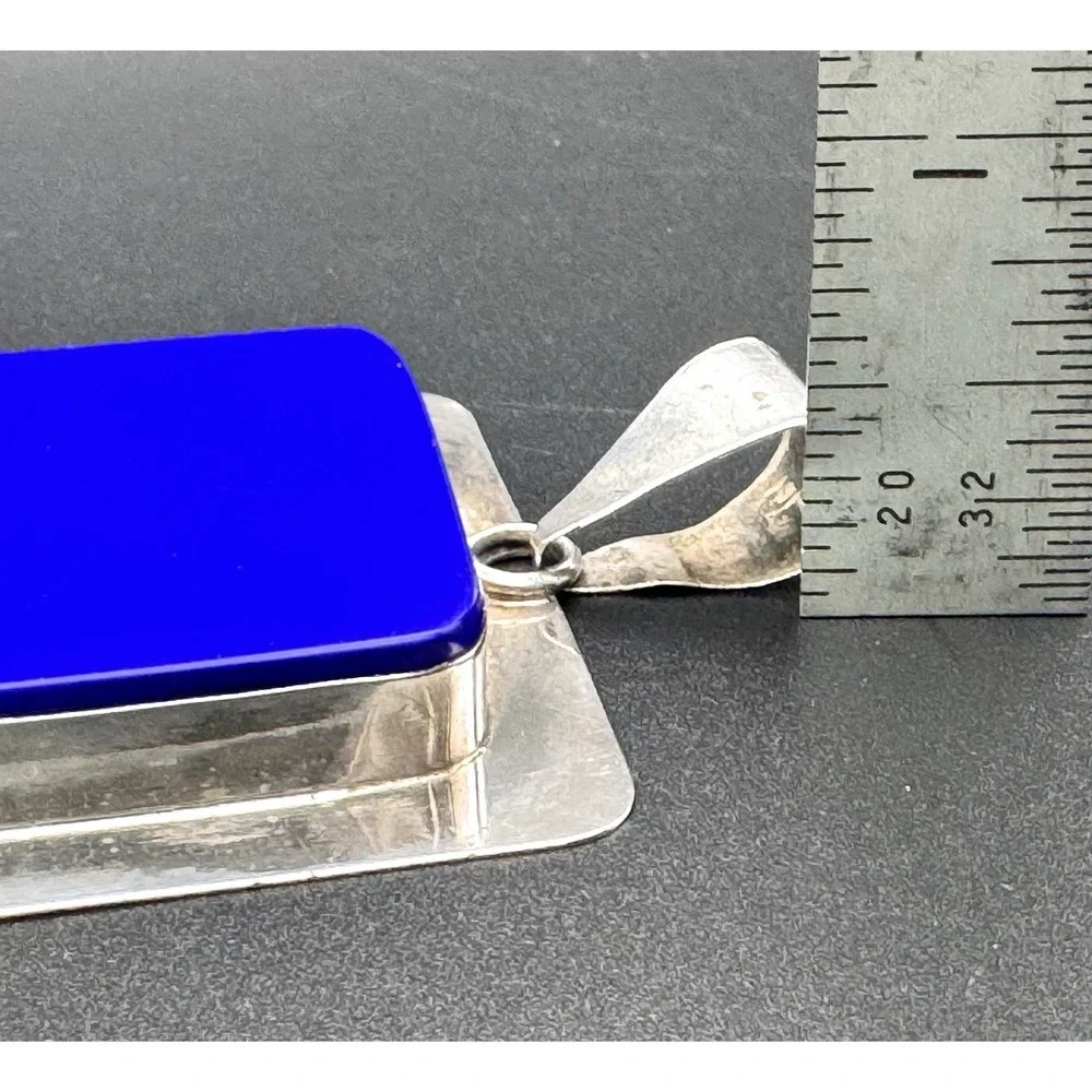 Taxco Mexico TN-114 Sterling Silver Lapis Lazuli Modernist Pendant 30.2g